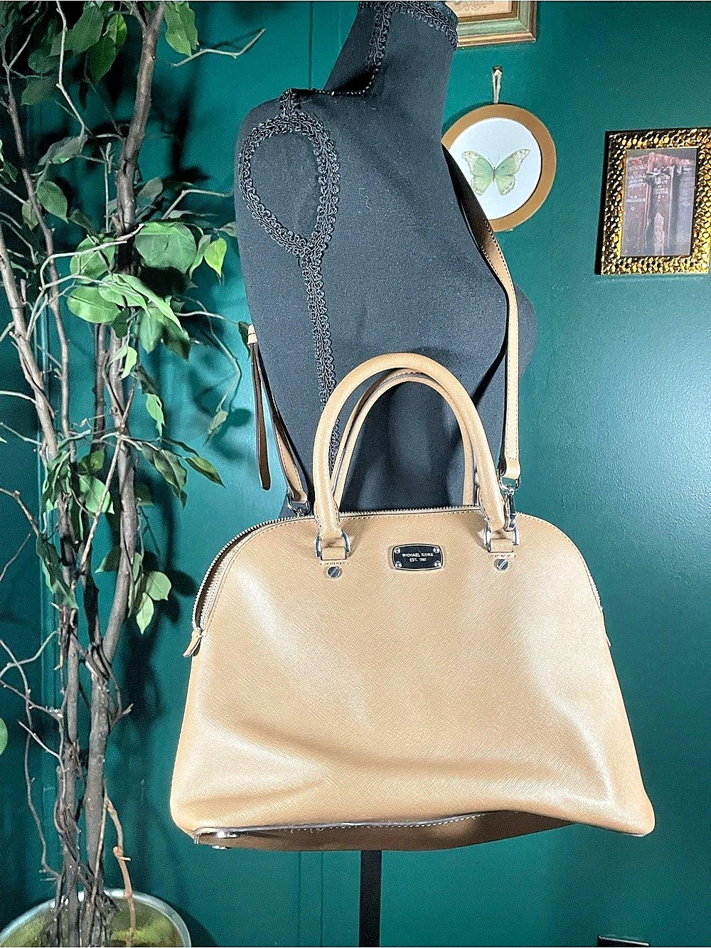 Michael Kors Structured Satchel in Beige